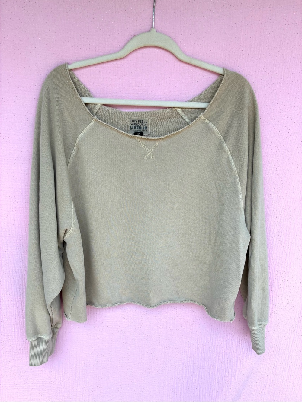 American Eagle Lived-In Cropped Sweatshirt Tan Beige Size Medium